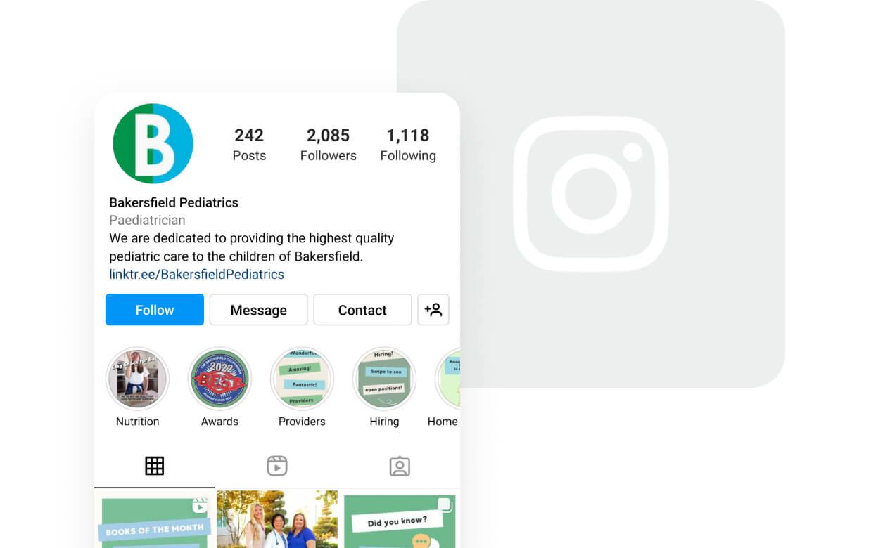 Screenshot of a medical practice on Instagram
