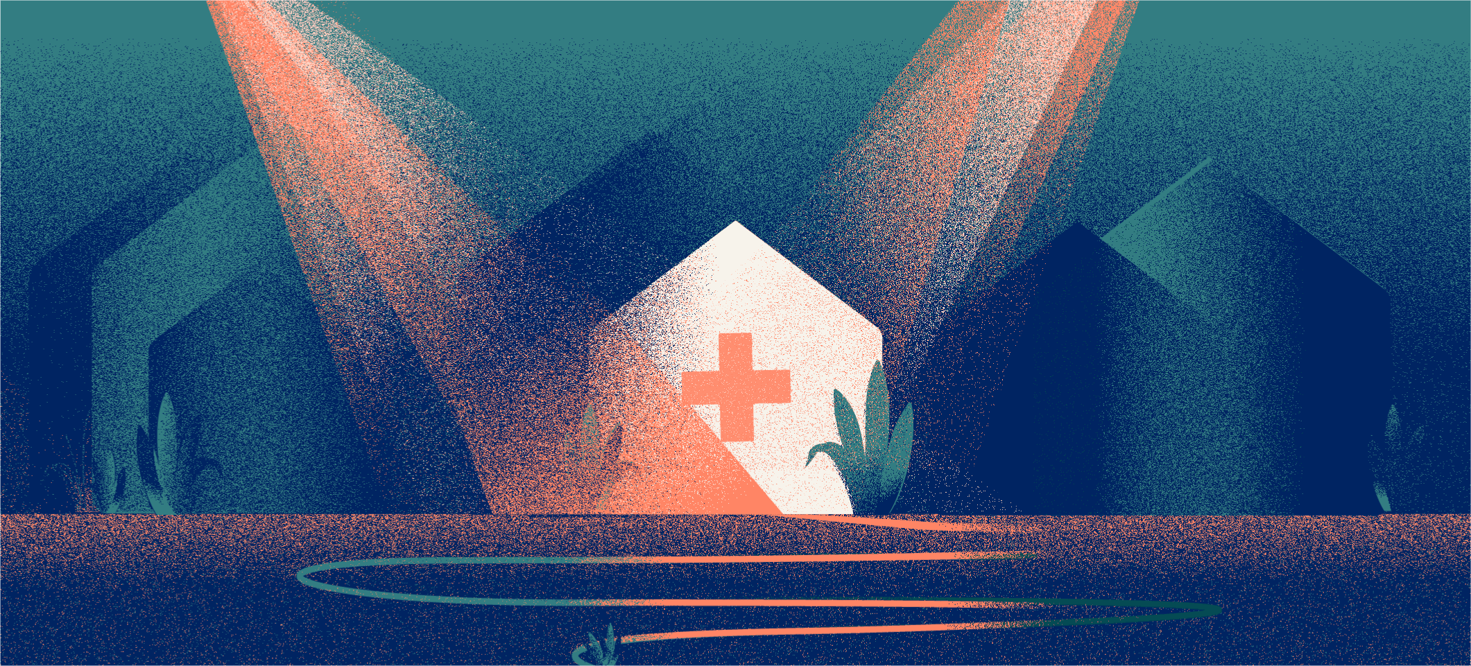 Graphic with spotlight on medical practice depicting patient survey about independent practices