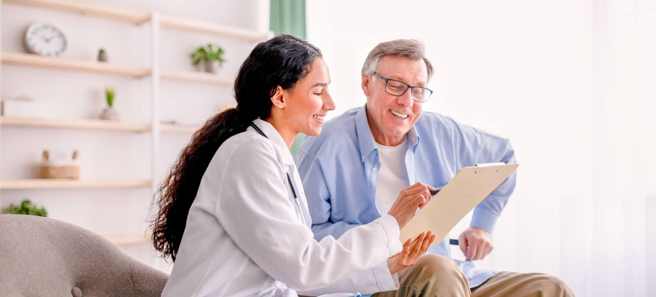 Provider and patient speaking about patient results.