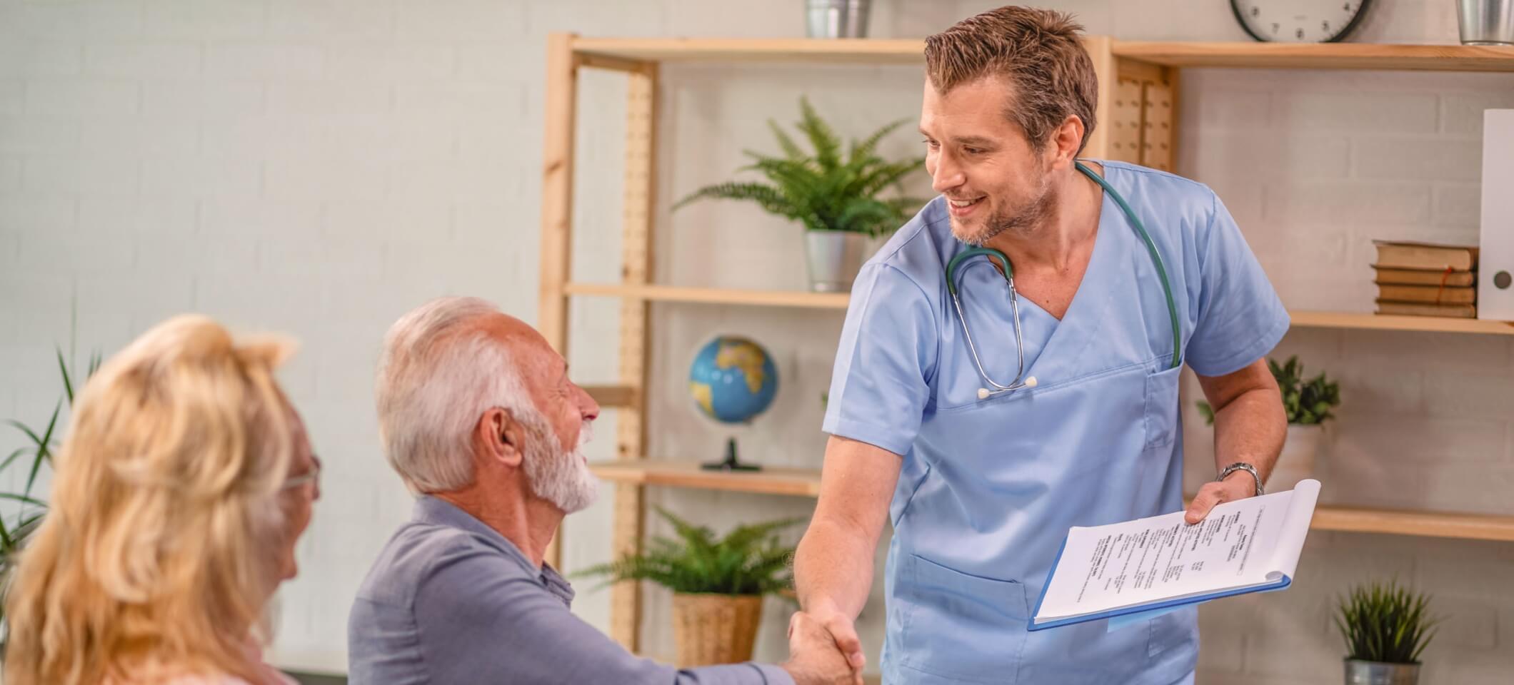 physician shaking hands with a patient at independent practice