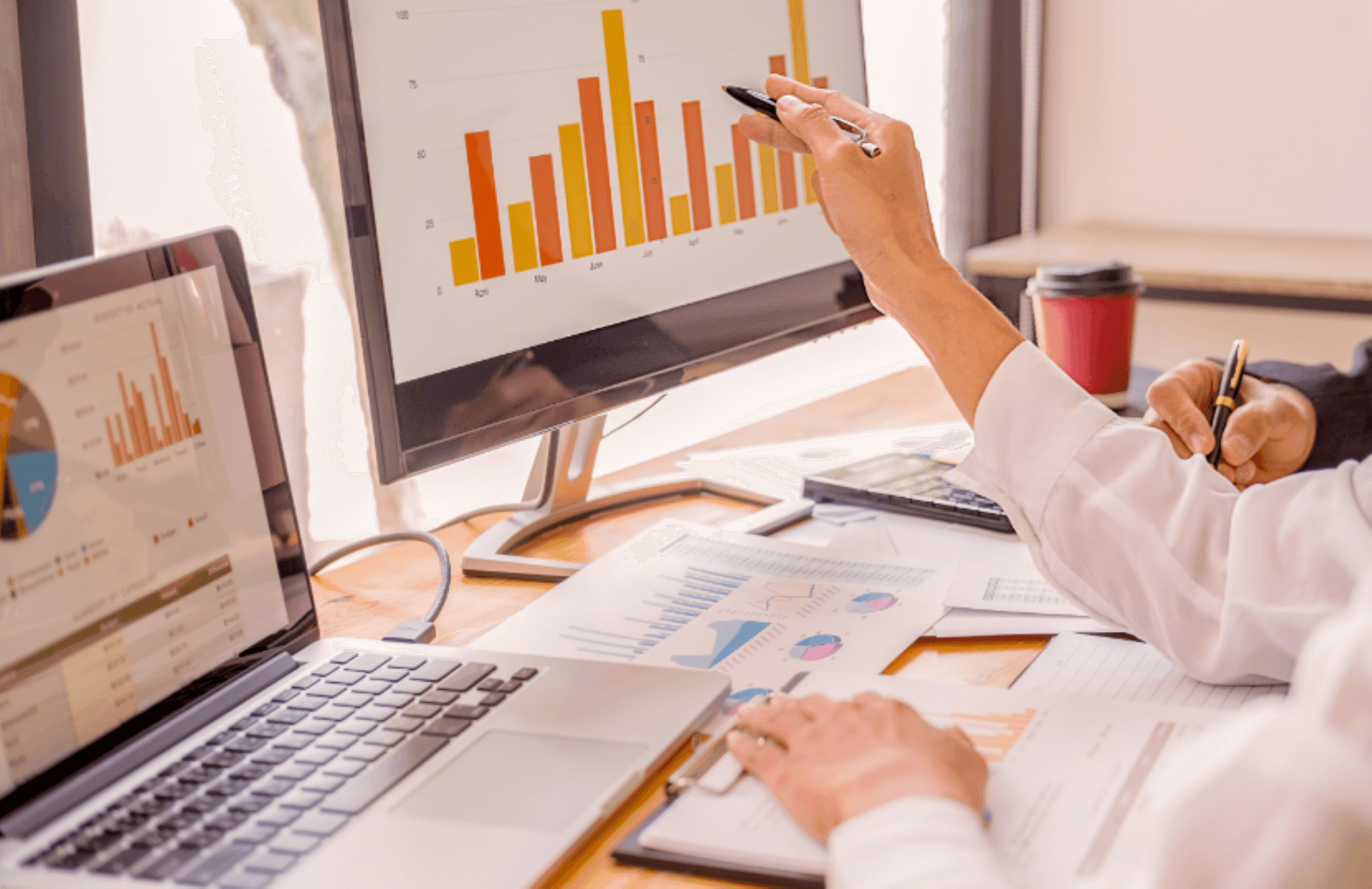 Person reviewing patient response information.