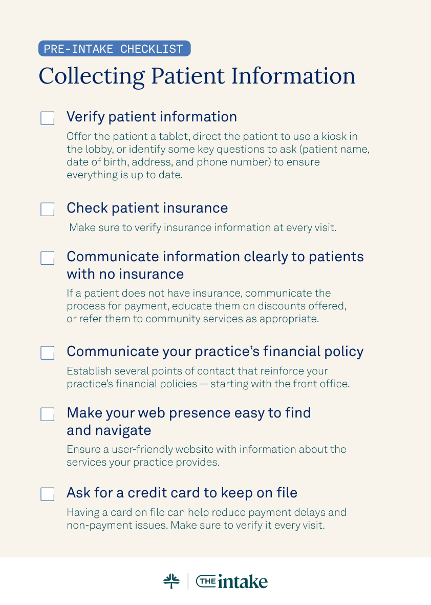 Collecting patient information checklist