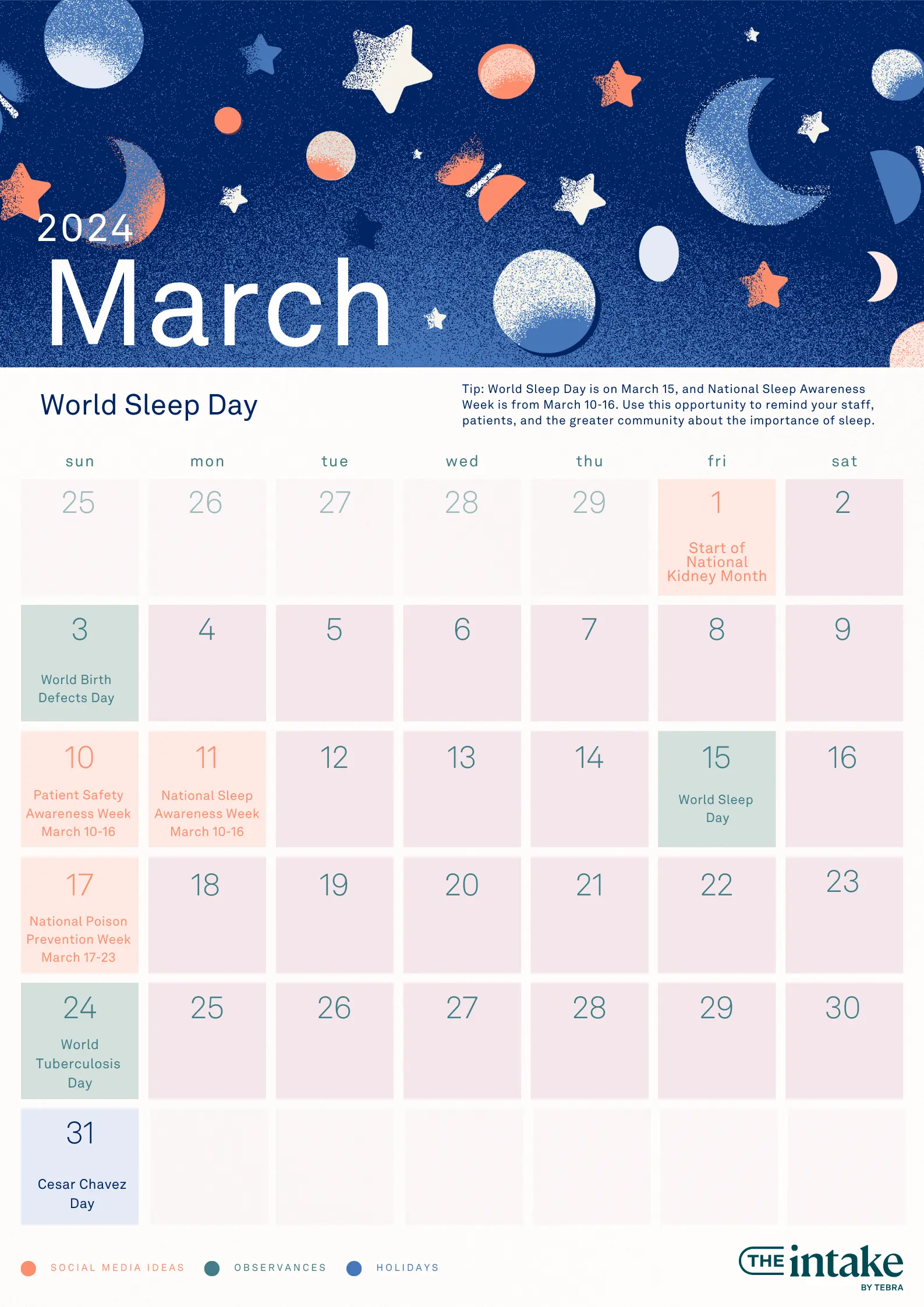 March 2024 healthcare observances calendar