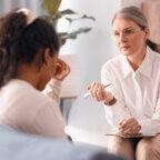 Client speaking with provider experiencing mental health therapist burnout