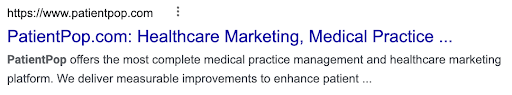 PatientPop title tag and meta description example