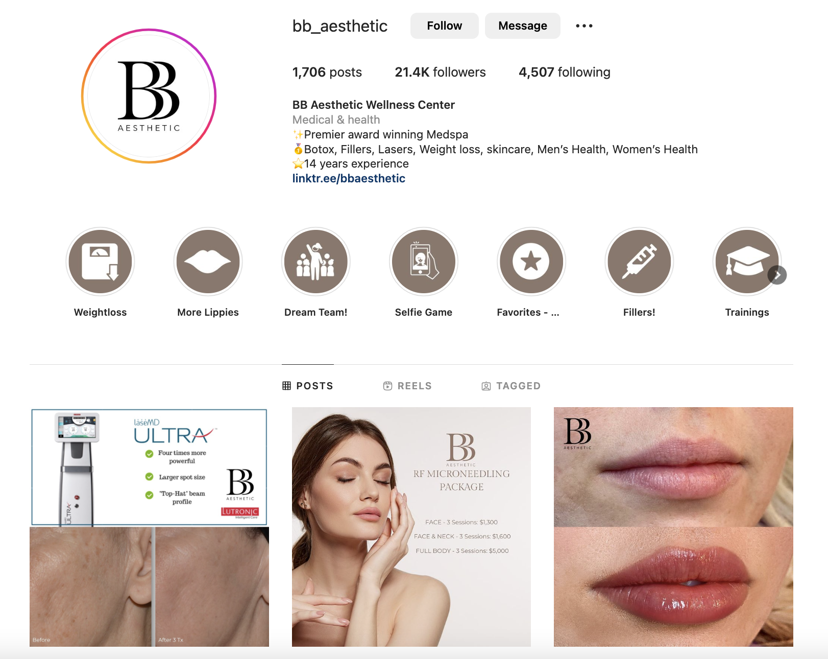 BB Aesthetic Wellness Center Instagram