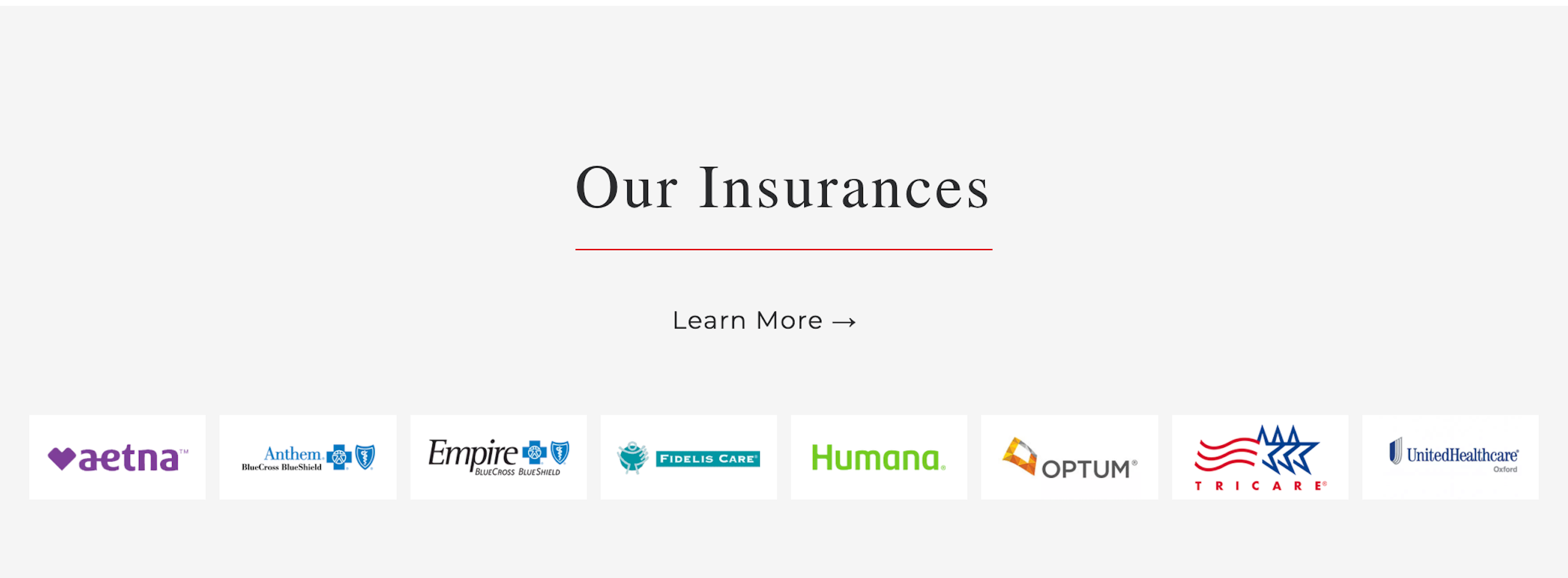 CentralMed's list of insurances as a medical practice design example