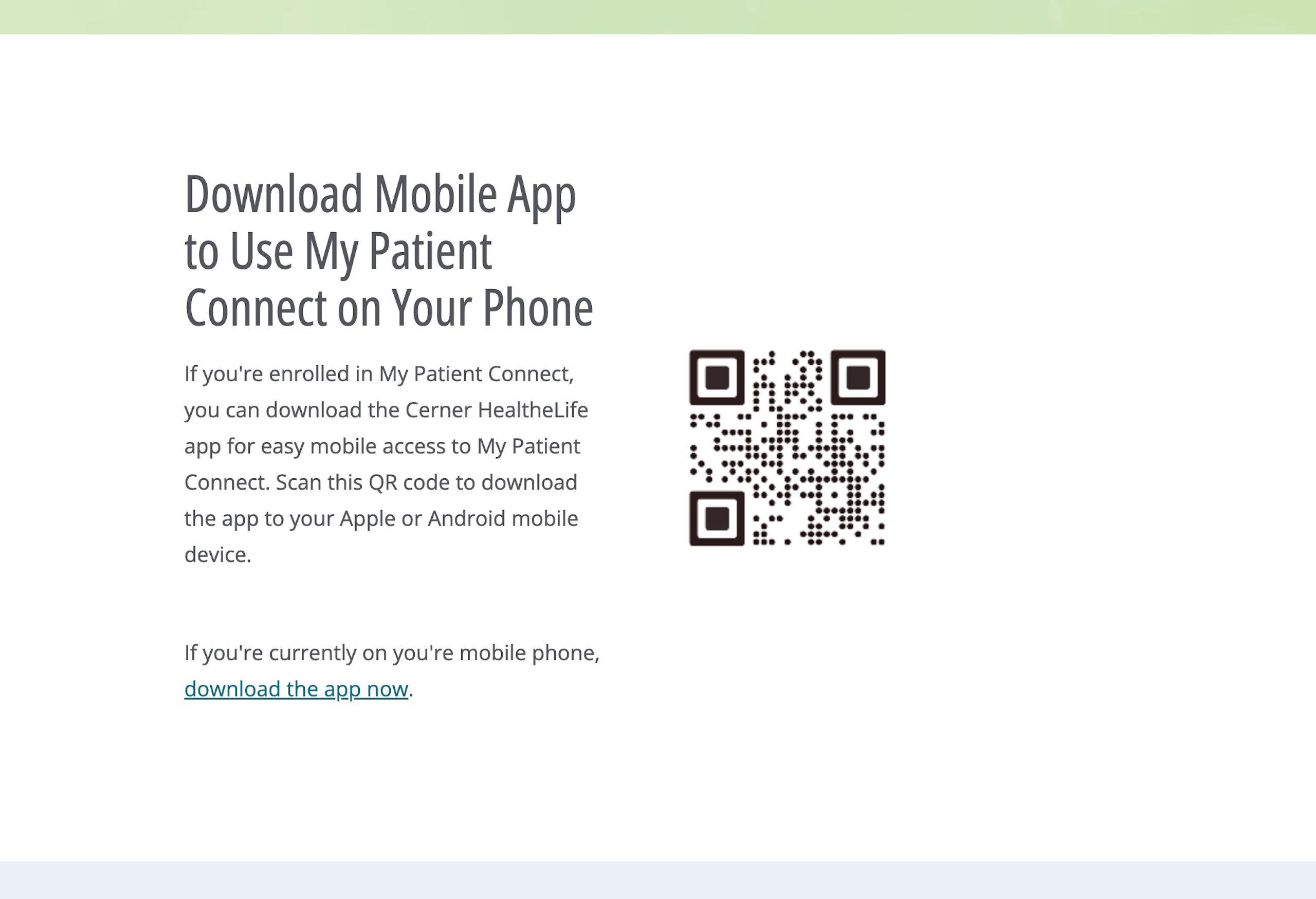Concord Hospital medical practice design example that shows a QR code